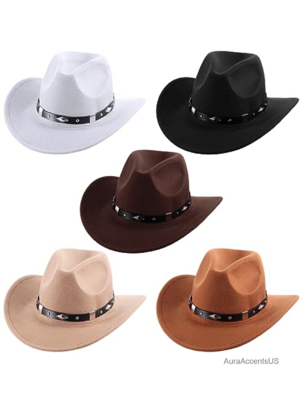 Felt Cowboy Hats for Women Adjustable Wide Brim Western Party Set of 5